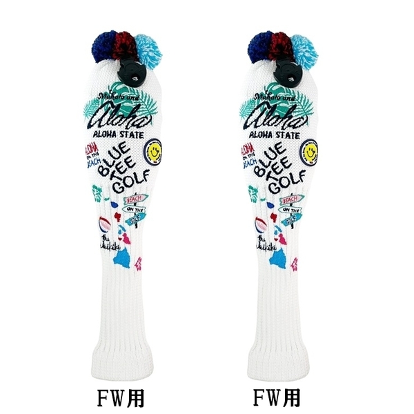 ■②2本セット【FW:ホワイト】ブルーティーゴルフ【アロハ オン ザ ビーチ(KNIT)】フェアウェイ用ヘッドカバー BLUE TEE GOLF NALO1