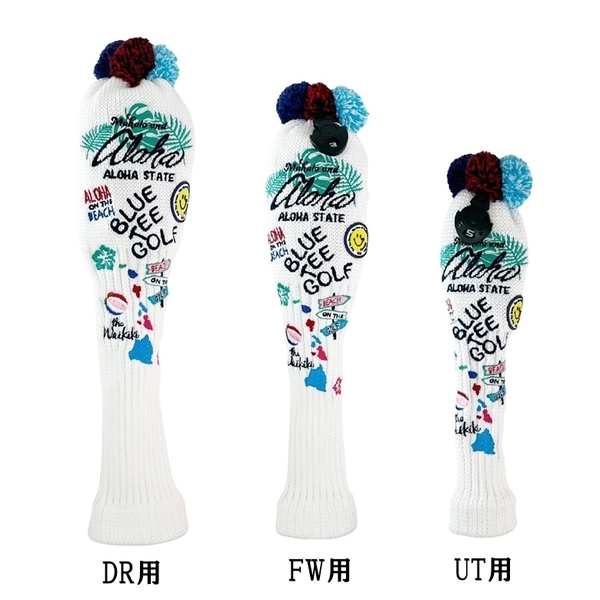 ■②【3PA:ホワイト】ブルーティーゴルフ【アロハ オン ザ ビーチ(KNIT)】3本セット(A)ヘッドカバー BLUE TEE GOLF NALO1 送料無料