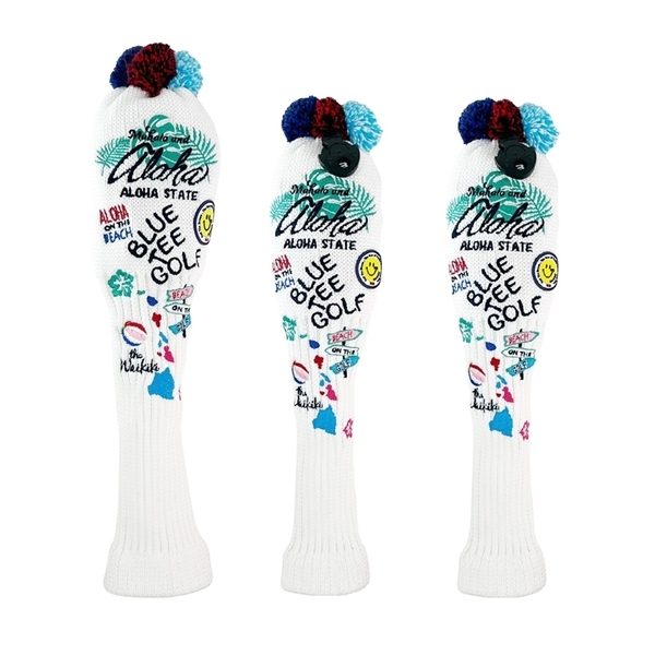 ■②【3PB:ホワイト】ブルーティーゴルフ【アロハ オン ザ ビーチ(KNIT)】3本セット(B)ヘッドカバー BLUE TEE GOLF NALO1 送料無料