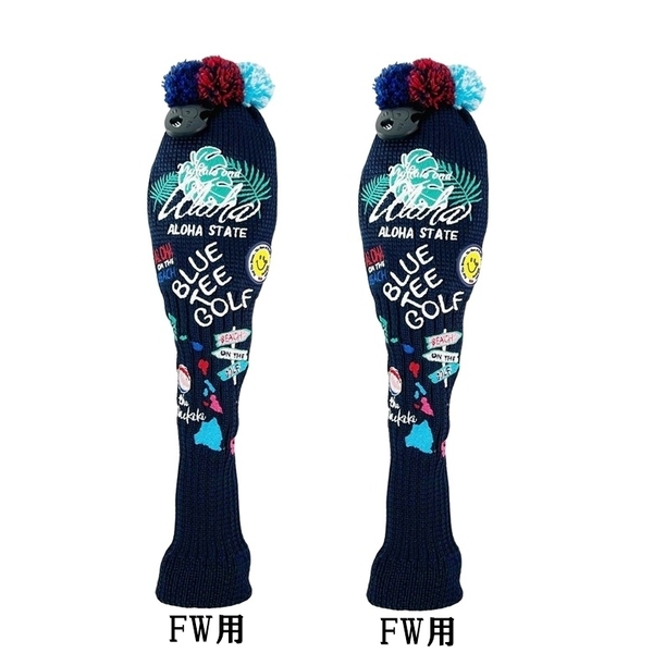 ■②2本セット【FW:ネイビー】ブルーティーゴルフ【アロハ オン ザ ビーチ(KNIT)】フェアウェイ用ヘッドカバー BLUE TEE GOLF NALO1