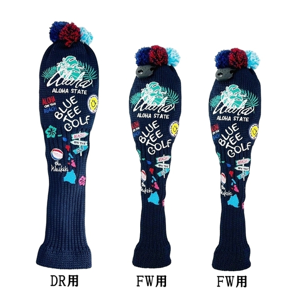 ■②【3PB:ネイビー】ブルーティーゴルフ【アロハ オン ザ ビーチ(KNIT)】3本セット(B)ヘッドカバー BLUE TEE GOLF NALO1 送料無料