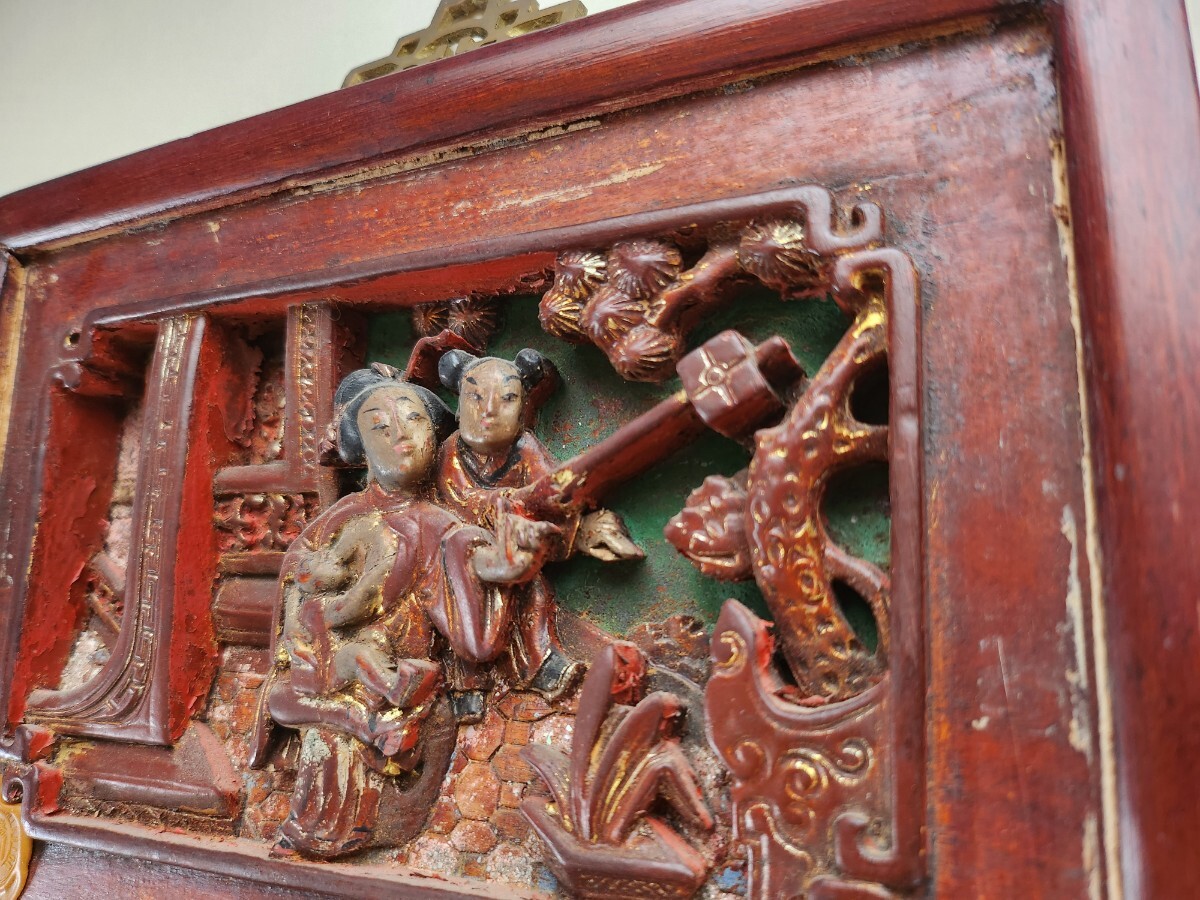 希少 中国骨董 木彫 金彩 壁掛け 欄間 清朝 中国 国家文物局