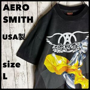 エアロスミス バンドtシャツ USA製 L 両面プリント 空山基 古着 ブラック