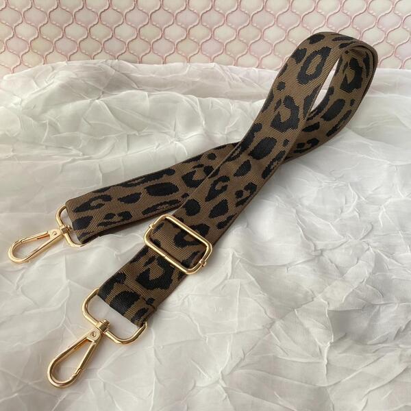 ショルダーストラップ 単品 ヒョウ柄(黒/茶色)太め ショルダーベルト バッグ用 ブラウン 付け替え レオパード柄 アニマル柄
