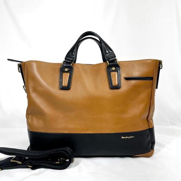<美品!!>■master-piece マスターピース Gloss トートバッグ 2way 牛革 A4/PC収納 普段使い キャメル×ブラック 01640-v2 管:K-2505049