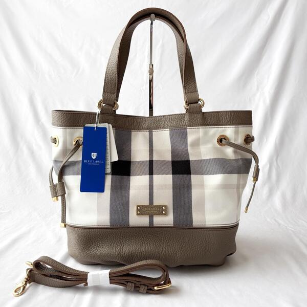 <未使用!!>■BLUE LABEL CRESTBRIDGE ブルーレーベルクレストブリッジ 2way トートバッグ レザー/キャンバス CBチェック 管:2505076