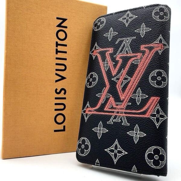 美品 希少 LOUIS VUITTON ルイヴィトン ポルトフォイユ ブラザ モノグラム インク ネオン 長財布 ネイビー 紺色 アップサイドダウン