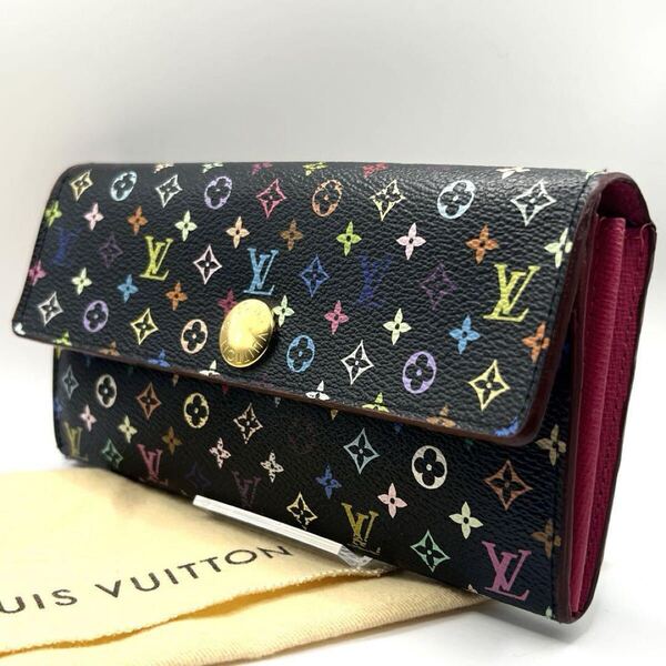 ルイヴィトン LOUIS VUITTON 長財布 ポルトフォイユ サラ モノグラム マルチカラー ブラック フーシャ フラップ ピンク