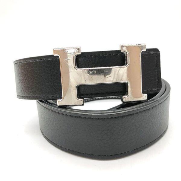新品ベルト エルメス HERMES Hロゴ コンスタンス ベルト シルバー ブラック 黒 グレインレザー メンズ ユニセックス