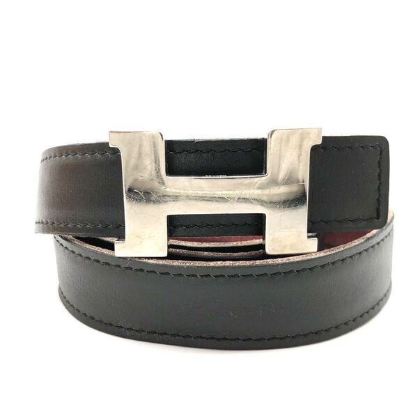 エルメス HERMES ベルト コンスタンス Hバックル Hロゴ シルバー ボルドー レッド リバーシブル 75サイズ レディース レザー