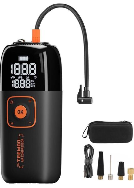 自転車 空気入れ 電動空気入れ バイク 車 自動停止 最大圧力150PSI 6000mAh 容量 充電式 LEDライトTEEMOO