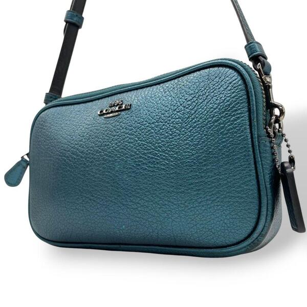 美品 coach コーチ ショルダーバッグ 青 レザー カメラバッグ s45
