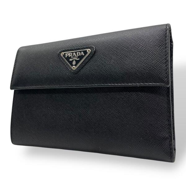 PRADA プラダ サフィアーノレザー 黒 三角ロゴ 三つ折り 財布 ブラック
