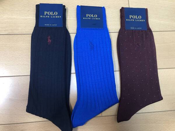 送料込 新品 POLO 靴下 ポロ ラルフローレン メンズ ソックス 紳士 3足セット 25-27cm 薄手 L6
