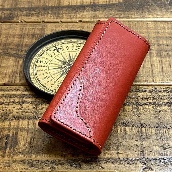 4連キーケース キーホルダー 鍵入れ レザー 革 牛革 本革 ヌメ ハンドメイド 手作り レッド