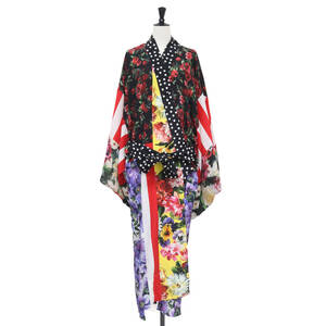 【美品】DOLCE&GABBANA ドルチェ&ガッバーナ コート ブラック系 黒 サイズ:38 / フラワー ドット ストライプ ガウン コート / イタリア製