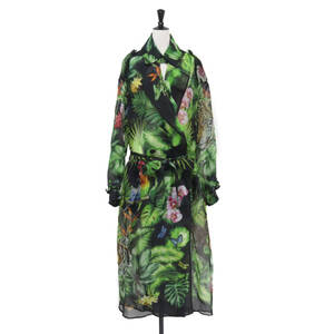 【美品】DOLCE&GABBANA ドルチェ&ガッバーナ コート ブラック 黒 サイズ:38 / フラワー リーフ アニマル シースルー ロング コート