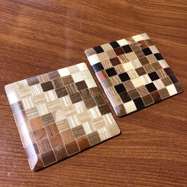 〈送料無料〉寄木細工 箱根細工 茶托 コースター 茶たく 無垢 天然木 工芸品