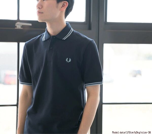 送料無料 フレッドペリー M12 ポロシャツ 英国製 FRED PERRY サイズ38 ネイビー