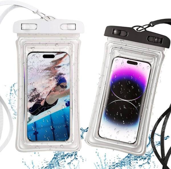 【2枚セット】 スマホ防水ケース 携帯防水 高透過率 良いタッチ感度 IPX8認定 7.2インチ以下全機種対応(エアバッグ付き-水に浮くタイプ)