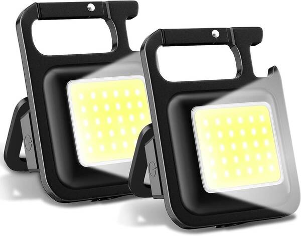 【2点セット】ledライト ミニ投光器 cob作業灯-usb充電式 キーホルダー式 超小型 強力磁石付き 4つ点灯モード 500MAh大容量