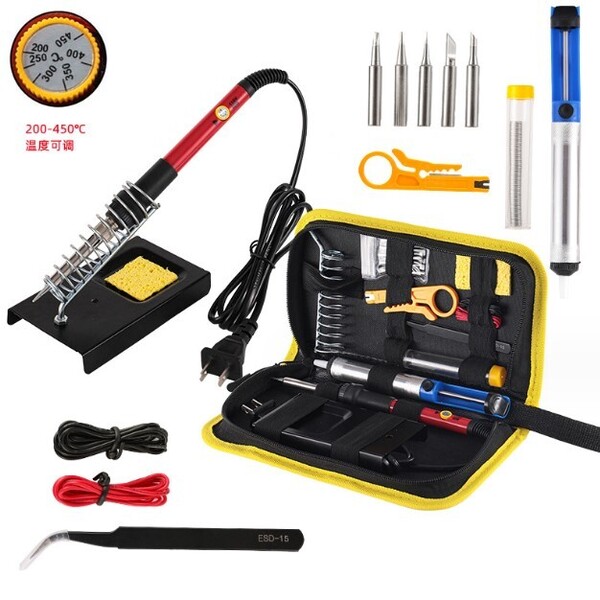 はんだごてセット 温度調節可(200~450℃) 60W 精密半田ごて 基盤電子作業 溶接工具 電気DIY用 収納ケース付き