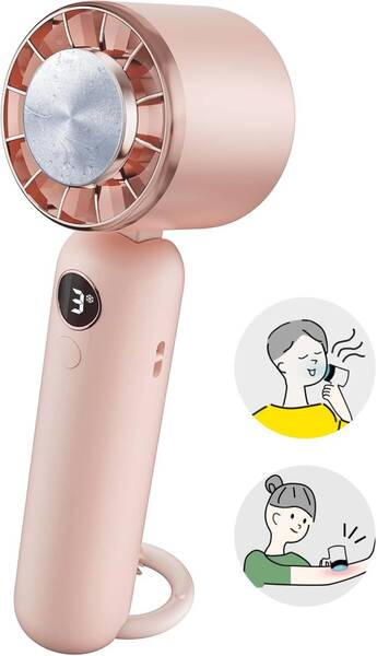 ハンディファン 冷却プレート 携帯扇風機 【瞬時冷感】 5000mAh大容量電池 1台多役3段階風量調節 冷却モード USB充電式 (ピンク)