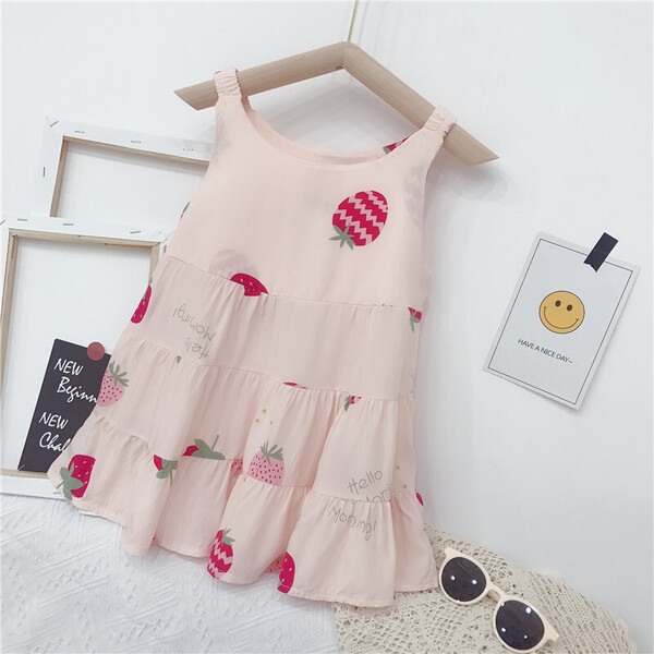 女の子 イチゴ柄 夏服 tシャツ トップス スカート カジュアル シンプル キッズ ガールズ夏物(サイズ:130cm)K1
