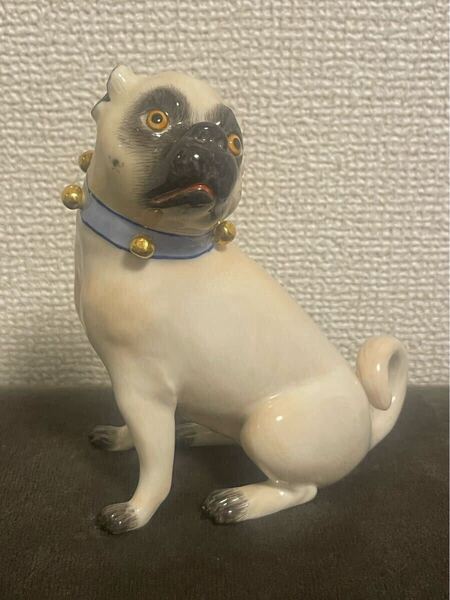 世界最高峰磁器 ドイツ 【MEISSEN / マイセン】パグ犬フィギュリン 磁器人形 オブジェ 美品