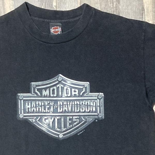 90s USA製 OLD Harley-Davidson オフィシャル ビンテージ Tシャツ 墨黒 大きめサイズ L ボックスシルエット アメリカ製 US古着