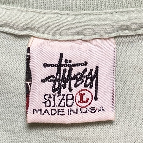 レアカラー★90s USA製 OLD Stussy 旧ショーンフォント白タグ ビンテージ Tシャツ ライトグリーン アメリカ製 US古着