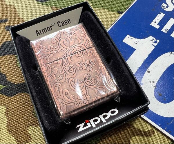 ●新品/未開封●5面全面に連続したアラベスク(唐草)にリュータ入りの カッパー/銅 アーマー ジッポーライター mercismith2zippo 5AR-CP