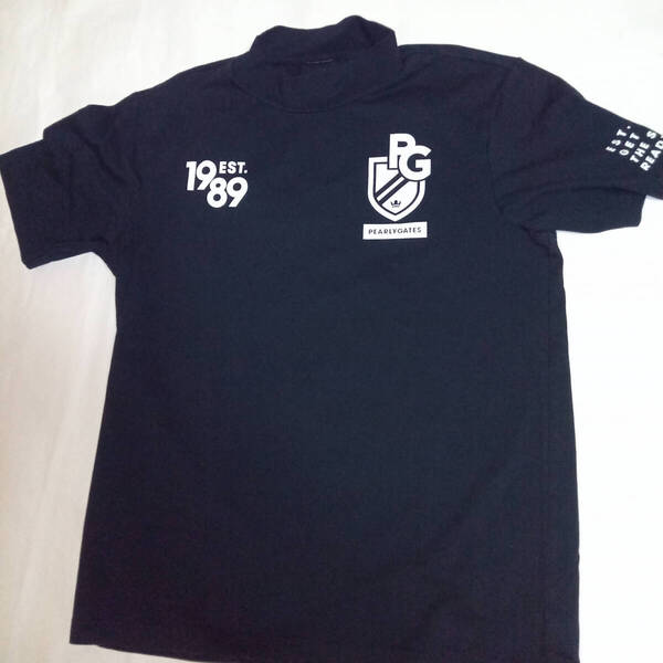 【良品】PEARLY GATES パーリーゲイツ メンズ サイズM サイズL モックネック 半袖 Tシャツ 黒系 ブラック ゴルフウェア