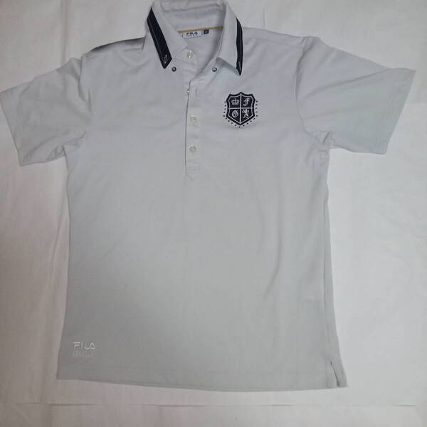 FILA GOLF フィラゴルフ メンズ サイズM サイズL 半袖 ポロシャツ ゴルフウェア 白系 ホワイト系 刺繍 ワッペン 動物 メタルスタッズ