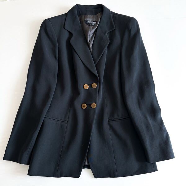 【美品】GIORGIO ARMANI ジョルジオアルマーニ / ダブルジャケット 黒 ブラック 42サイズ 大きいサイズ イタリア製