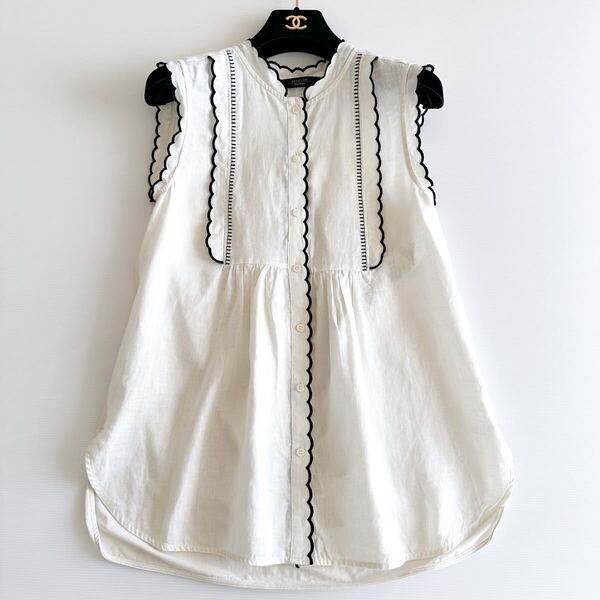 【美品】MAX MARA Weekend マックスマーラウィークエンド / スカラップ シャツ ブラウス ノースリーブ FERITO