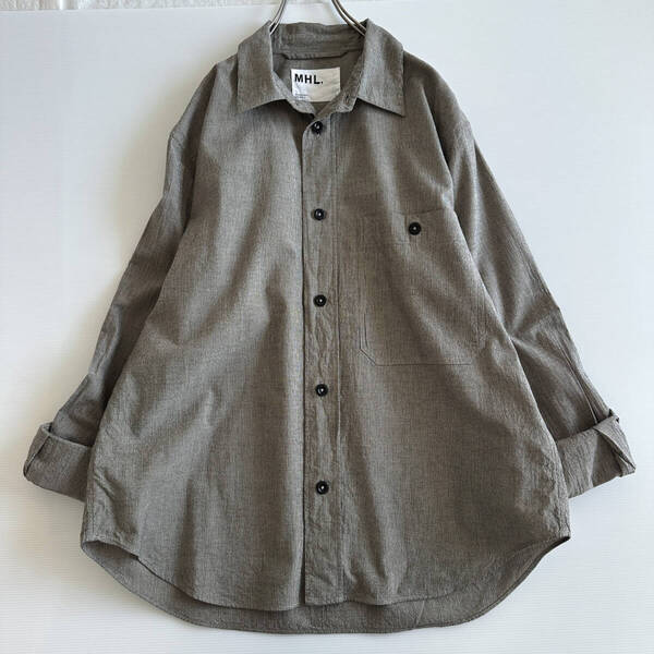 【美品】マーガレットハウエル MHL. / ワークシャツ Lサイズ ブラウン MARGARET HOWELL コットン ウール