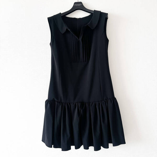 【美品】FOXEY NEW YORK フォクシーニューヨーク/ ノースリーブ 裾ギャザー ドレス ワンピース 現行 38 M 黒 ブラック