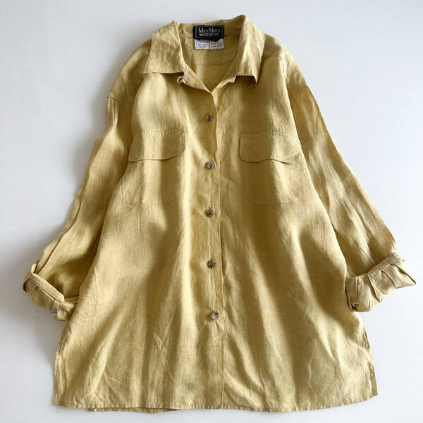 【美品】WEEKEND MaxMara ウィークエンド マックスマーラ / オーバーサイズ リネンシャツ 麻 マスタードイエロー 黄色 イタリア製