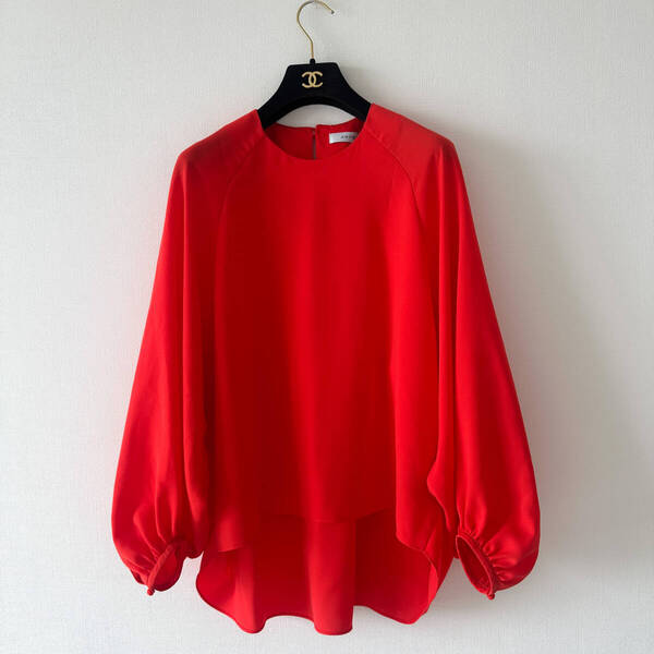 【美品】ADORE(アドーア) / ドライタッチジョーゼット ブラウス オレンジ 赤 レッド 38