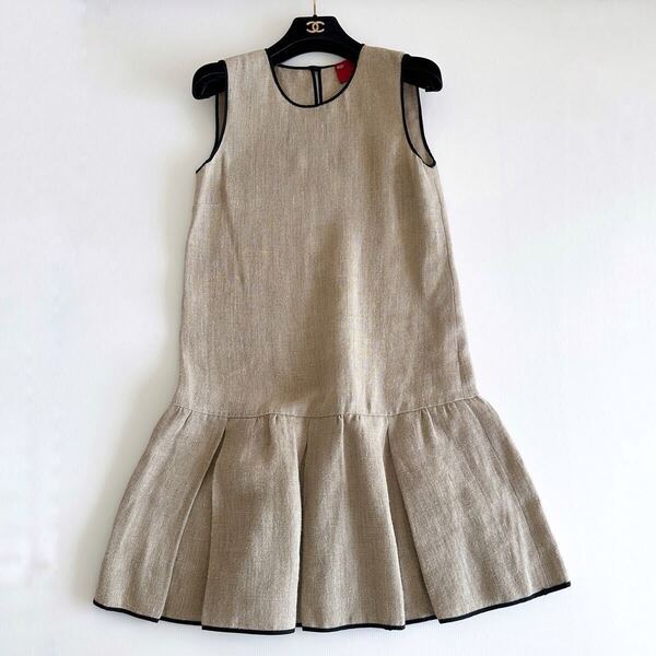 【美品】Red Valentino(レッドヴァレンティノ)/ リネン パイピング ワンピース 麻100% ベージュ 40サイズ Lサイズ