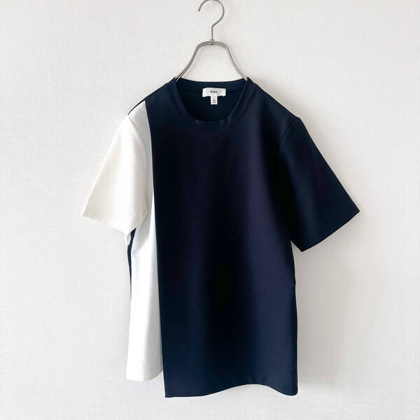 【美品】HYKE(ハイク)/ バイカラー デザイン Tシャツ 濃紺 白 ネイビー ホワイト Mサイズ