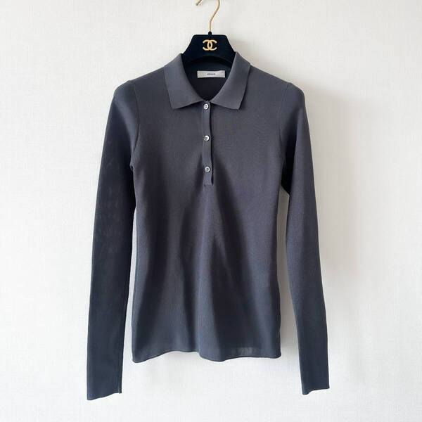 【美品】24ss ebure エブール / コンパクト セミシアー 襟付き プルオーバー ニット グレー サマーニット