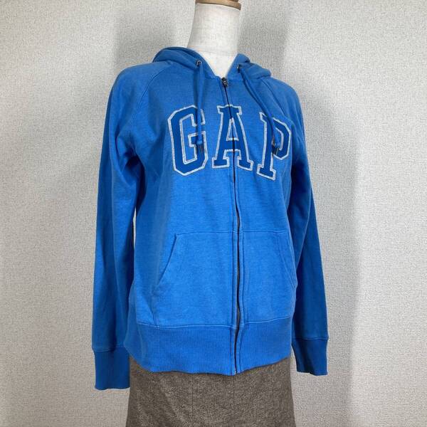 【GAP】スウェット パーカー ギャップ 青 ブルー M フルジップ ビッグロゴ フロントジップ Y2K グランジ バレエコア 平成ギャル