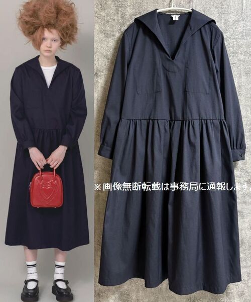 2021AW COMME des GARCONS GIRL コムデギャルソン ガール☆エステル混 セーラー ワンピース/サイズS 濃紺 ネイビー