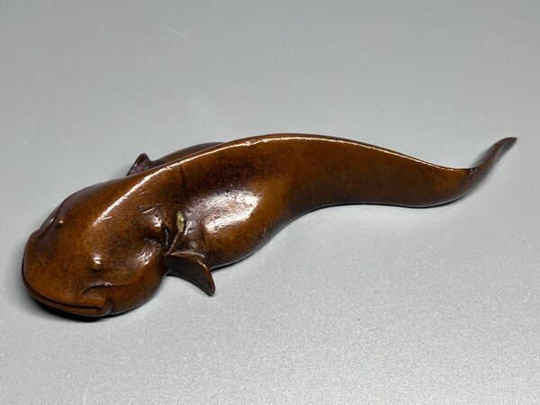 古美術 古銅 文鎮 ナマズ 厚重 細工 鯰魚 置物 茶道具 金属工芸 時代物