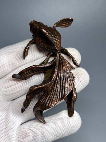 古美術 煎茶道具 置物 刻印あり 細工金魚 時代物 骨董品 金属工芸 茶道具