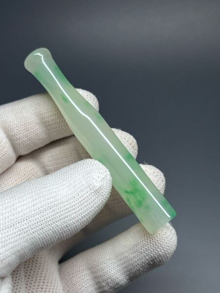 中国美術 唐物 煙管 素彫 玉石製 煙道具 喫煙具 コレクション 長さ8cm