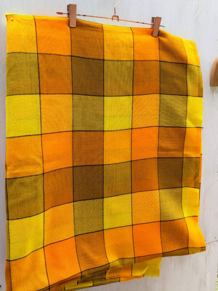 昭和レトロ 生地 布地 ブロックチェック イエロー オレンジ モダン レトロポップ ハンドメイド 5.22メートル