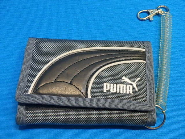 n505k9 プーマ PUMA 三つ折り財布 コインケース マジックテープ グレー 男の子 男性 中古 (25-0424-1)
